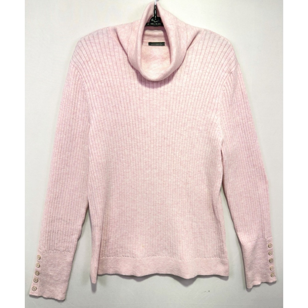 Talbots‎ Turtleneck Sweater Women XL Pink Ribbed Knit Button Cuff Cotton Blend